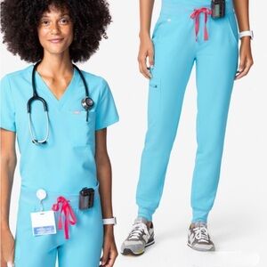 Figs scrubs SET Neon Blue SMALL Catarina top Zamora jogger pants